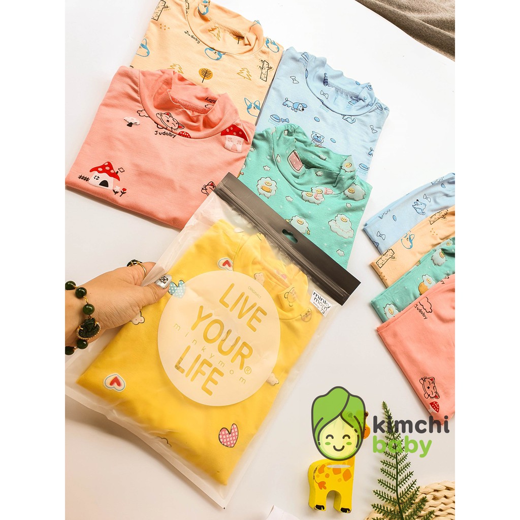 Bộ Dài Tay Cao Cổ 3p Minky Mom Chất Thun Lạnh Cho Bé Họa Tiết Dễ Thương MKM15