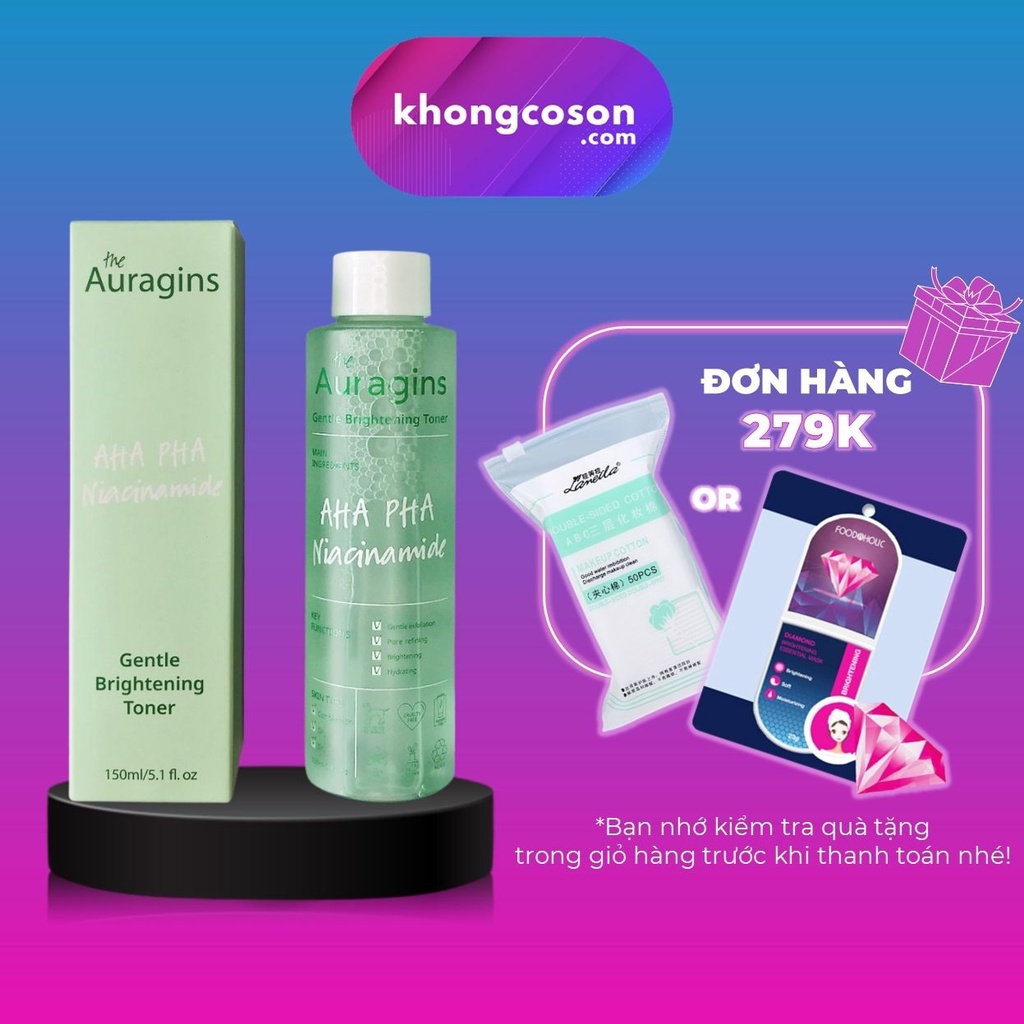 Nước Hoa Hồng Sáng Da The Auragins Toner Giảm Mụn Cấp Ẩm Chống Lão Hóa Gentle Brightening Toner 150ml - Khongcoson