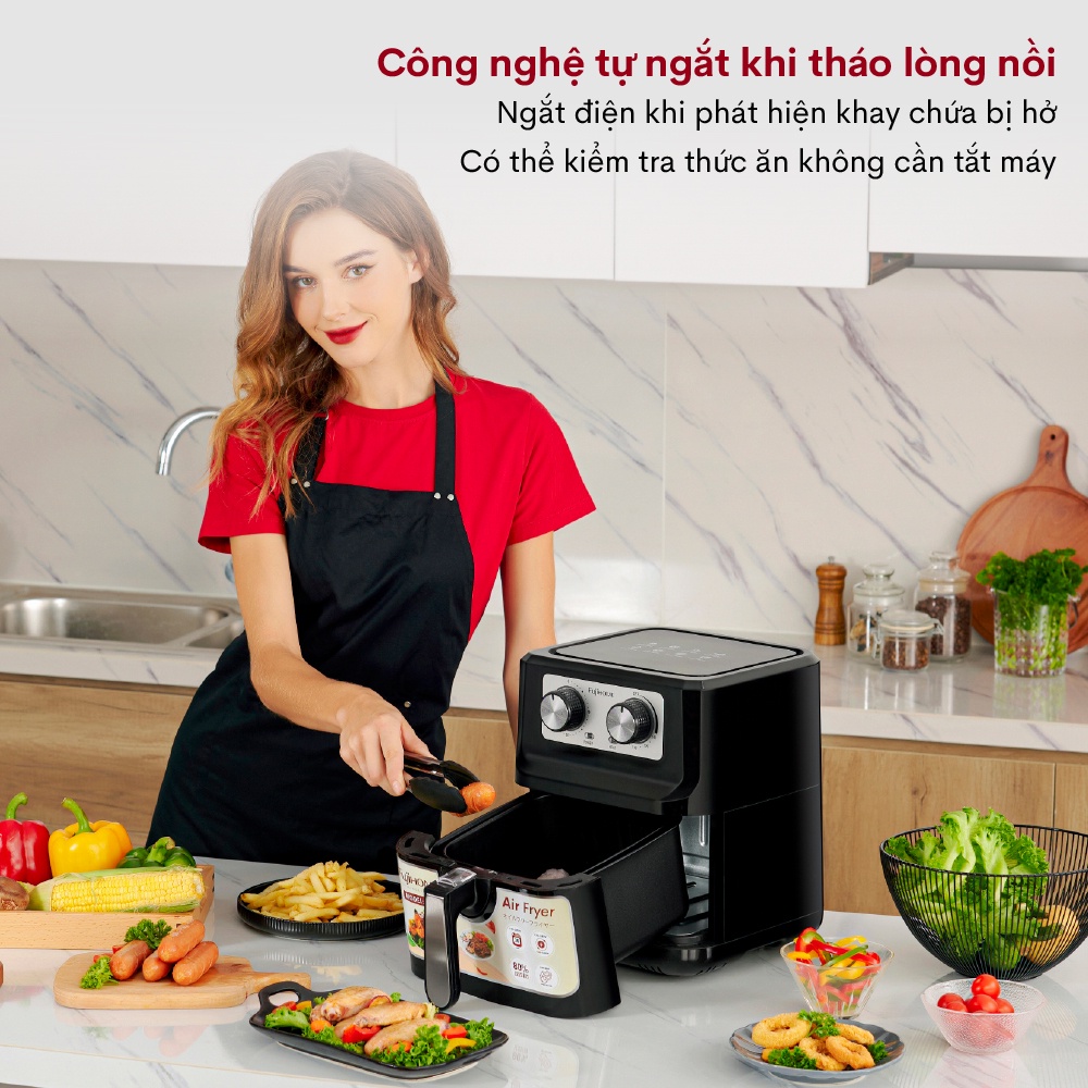 Nồi chiên không dầu 5L Nhập Khẩu Nhật Bản Fujihome A5 tự ngắt, chống dính cao cấp, Nồi chiên không khí cơ 5 lít