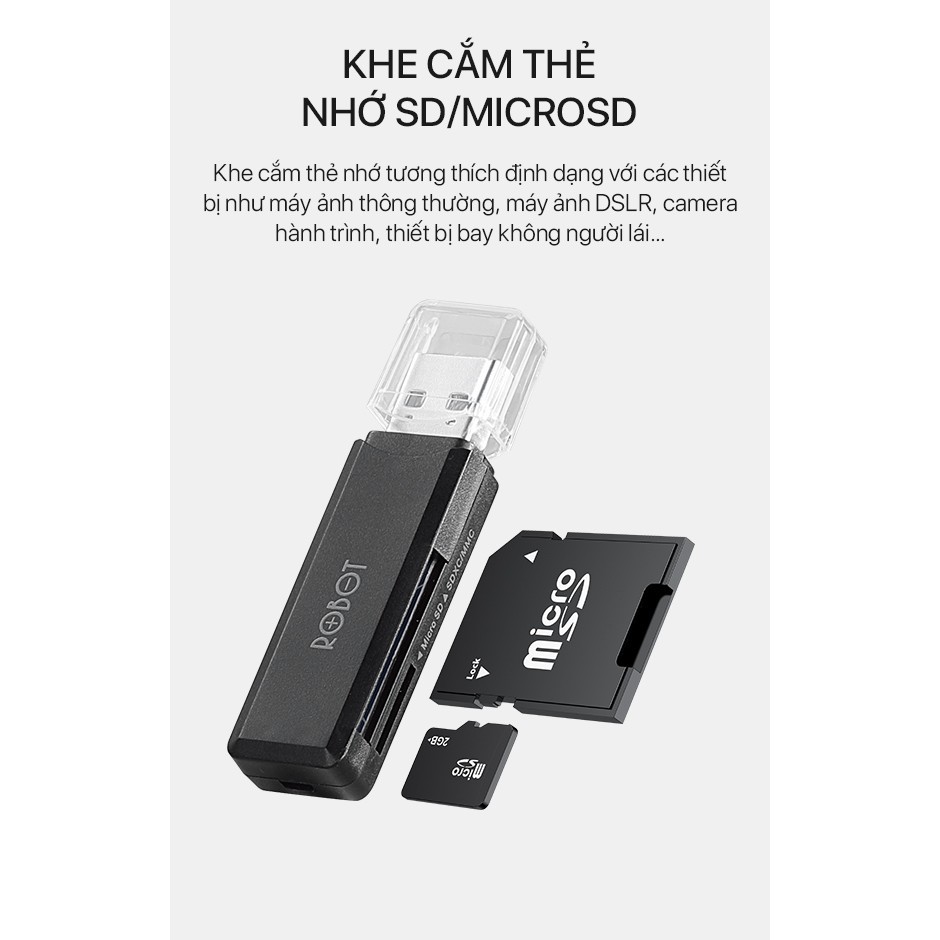 Thiết Bị Đọc Thẻ Nhớ ROBOT CR102 USB 3.0 Khe Cắm Thẻ Nhớ SD/Micro SD