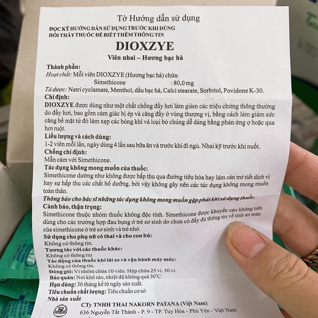 Viên nhai giảm chứng đầy bụng khó tiêu DYOXZYE vỉ 10 viên hương bạc hà