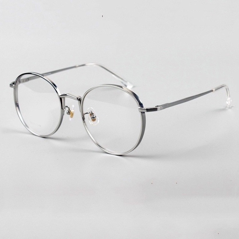 Kính Giả Cận, Gọng Kính Cận Mắt Tròn Viền Dày Tròn Bạc Đen Không Độ Hàn Quốc Jolie Eyewear