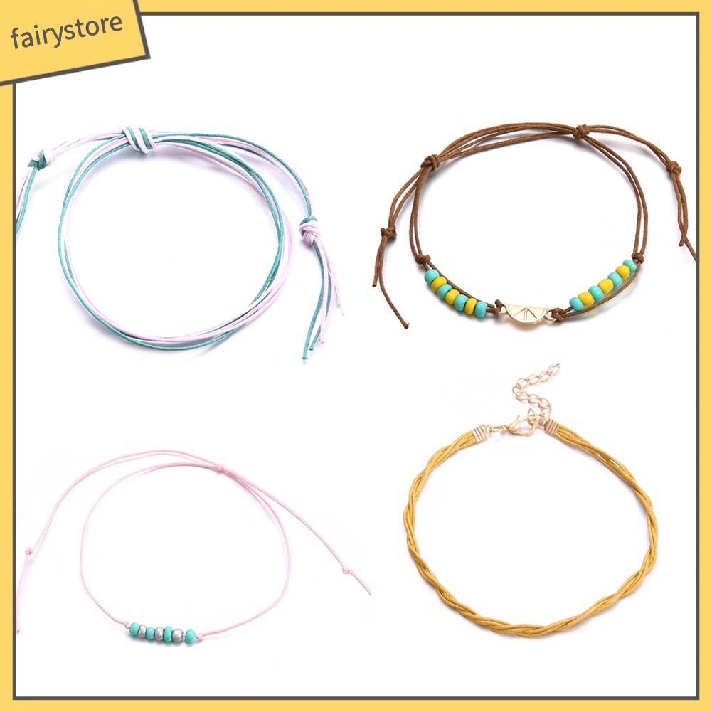 Set 4 lắc chân nữ nhiều màu thời trang biển