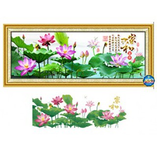 Tranh đính đá hoa sen hồng 180x70cm