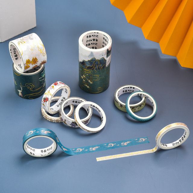 Set 6 cuộn băng dính washi tape ánh nhũ trang trí