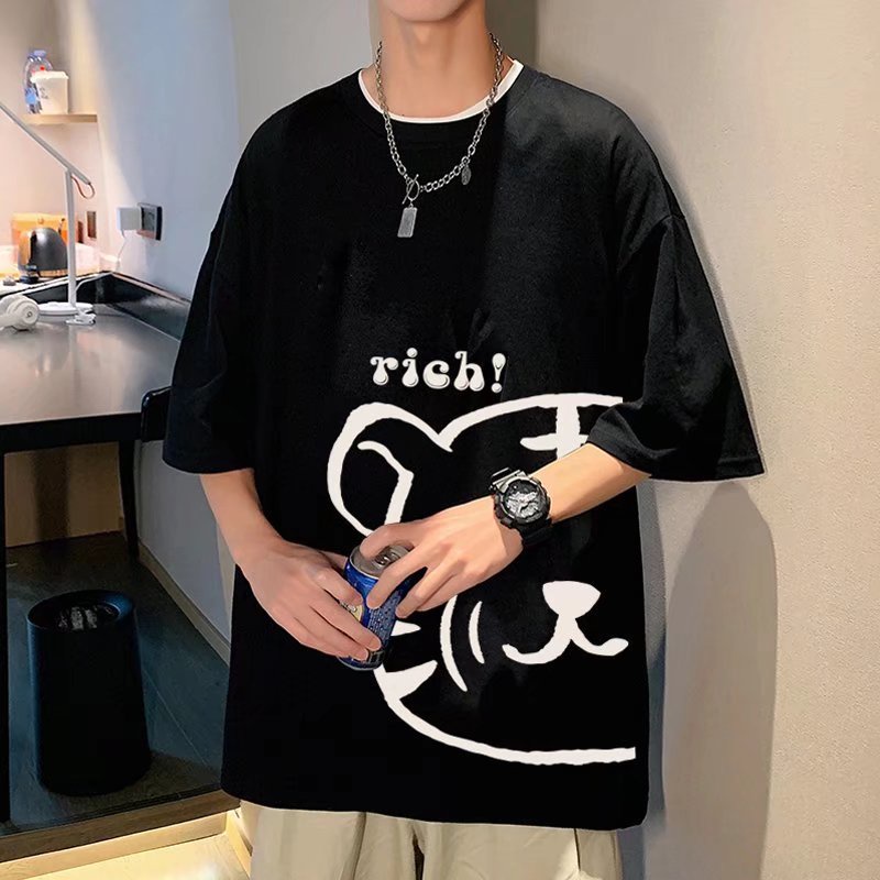 Áo Thun Dáng Rộng In Họa Tiết Hoạt Hình Phong Cách Hip Hop Đường Phố Hàn Quốc Thời Trang Mùa Hè Cho Nam Và Nữ M-8XL