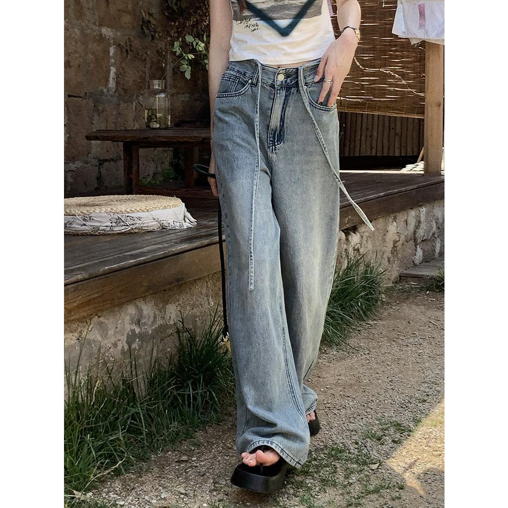 Quần Denim Ống Rộng Lưng Cao Phối Dây Rút Thời Trang Dành Cho Nữ 60682