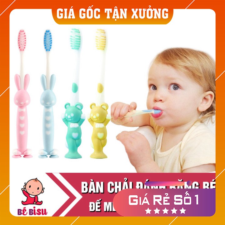 Bàn chải đánh răng   Freeship Set 4 bàn chải hình thú cho bé - đế mềm đứng được tiện lợi