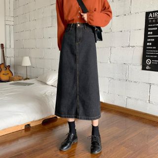 Chân váy jeans dài xẻ tà Ulzang
