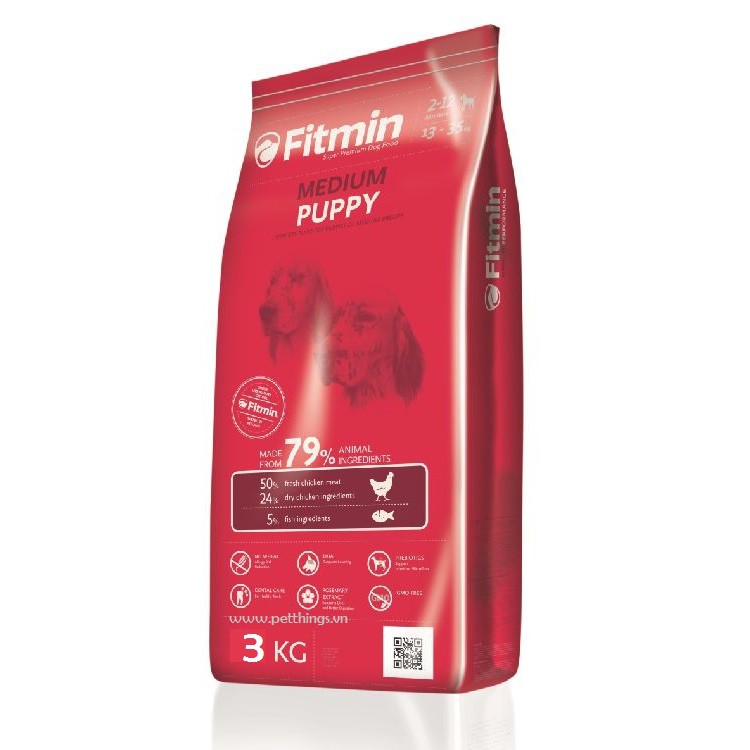 Combo 5 gói Thức ăn cho chó con Fitmin Dog Medium Puppy 3kg