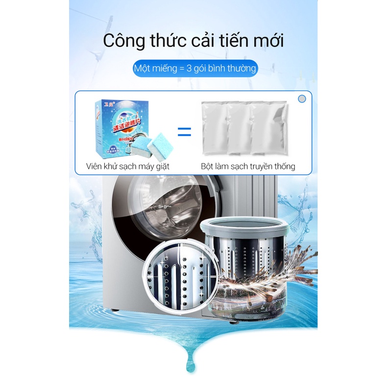 12 Viên Tẩy Lồng Máy Giặt Diệt khuẩn và Tẩy Chất Cặn Lồng Máy Giặt Hiệu Quả (hộp 12 viên)
