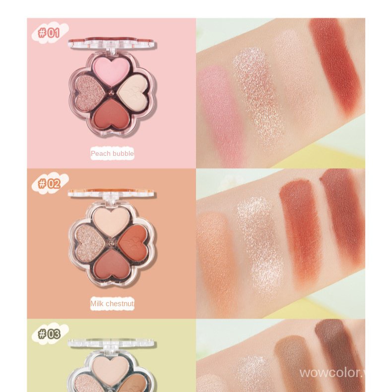 [Hàng mới về] Bảng phấn mắt Kissbeauty có 4 màu lì và ánh ngọc trai kết hợp với thiết kế hình cỏ bốn lá độc đáo