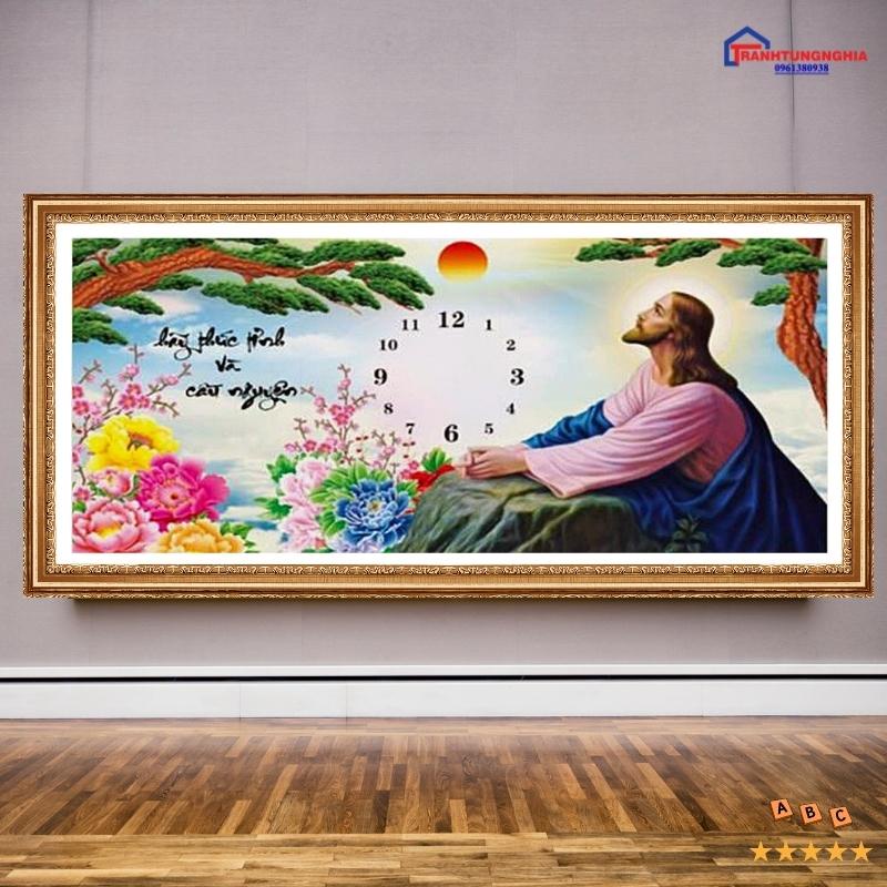 Tranh đính đá, tranh thêu chữ thập đồng hồ chúa giêsu