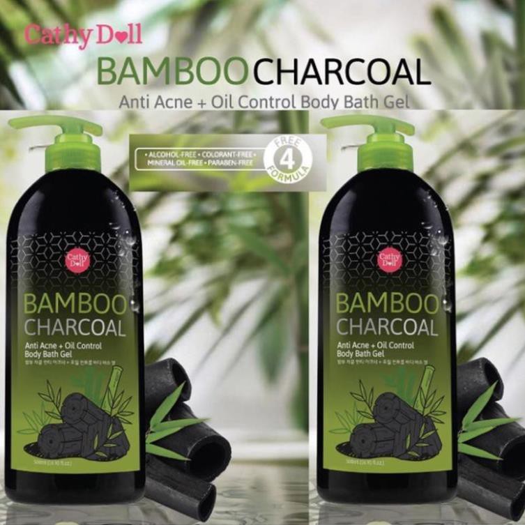 Sữa Tắm Than Tre Cathy Doll Bamboo Charcoal Anti Acne + Oil Control Body Bath Gel Thái Lan - 500ml
