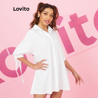 113XJ 819 VN Delisted 7/27DelistĐầm Lovito màu trơn thắt nơ phối nút thiết kế nhún bèo phong cách dễ thương L16X281 (Màu trắng)