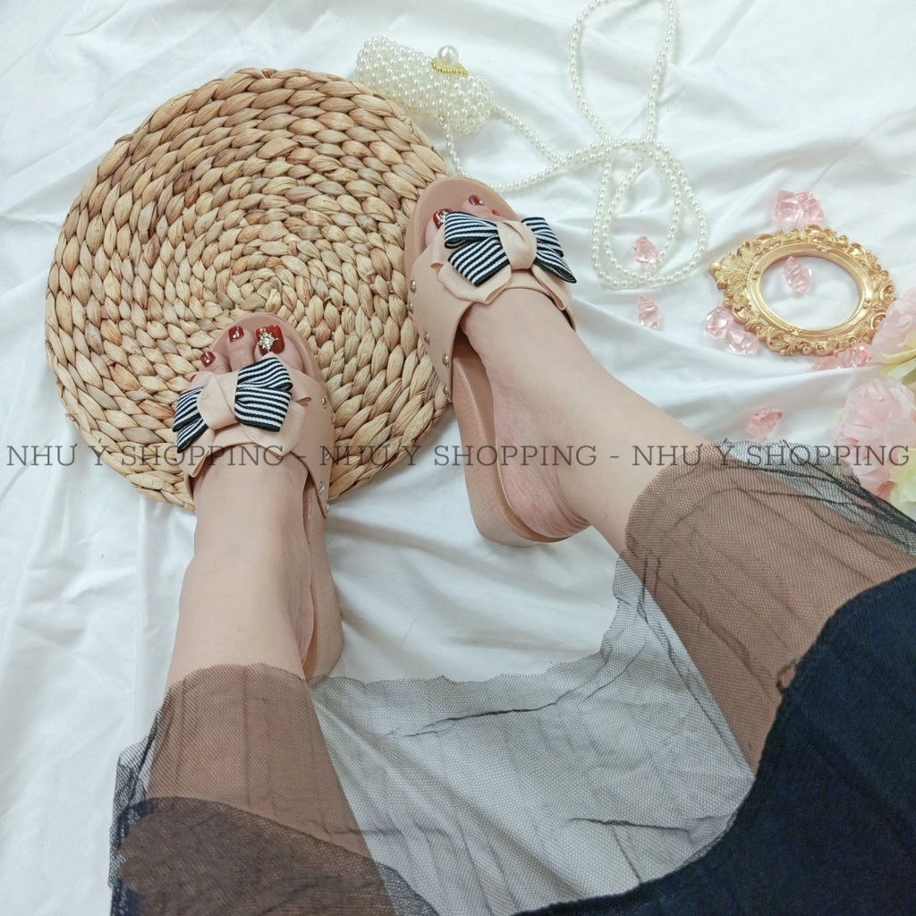 Dép nữ đế xuồng nơ xinh đế PU nhẹ êm tôn dáng-TBXN