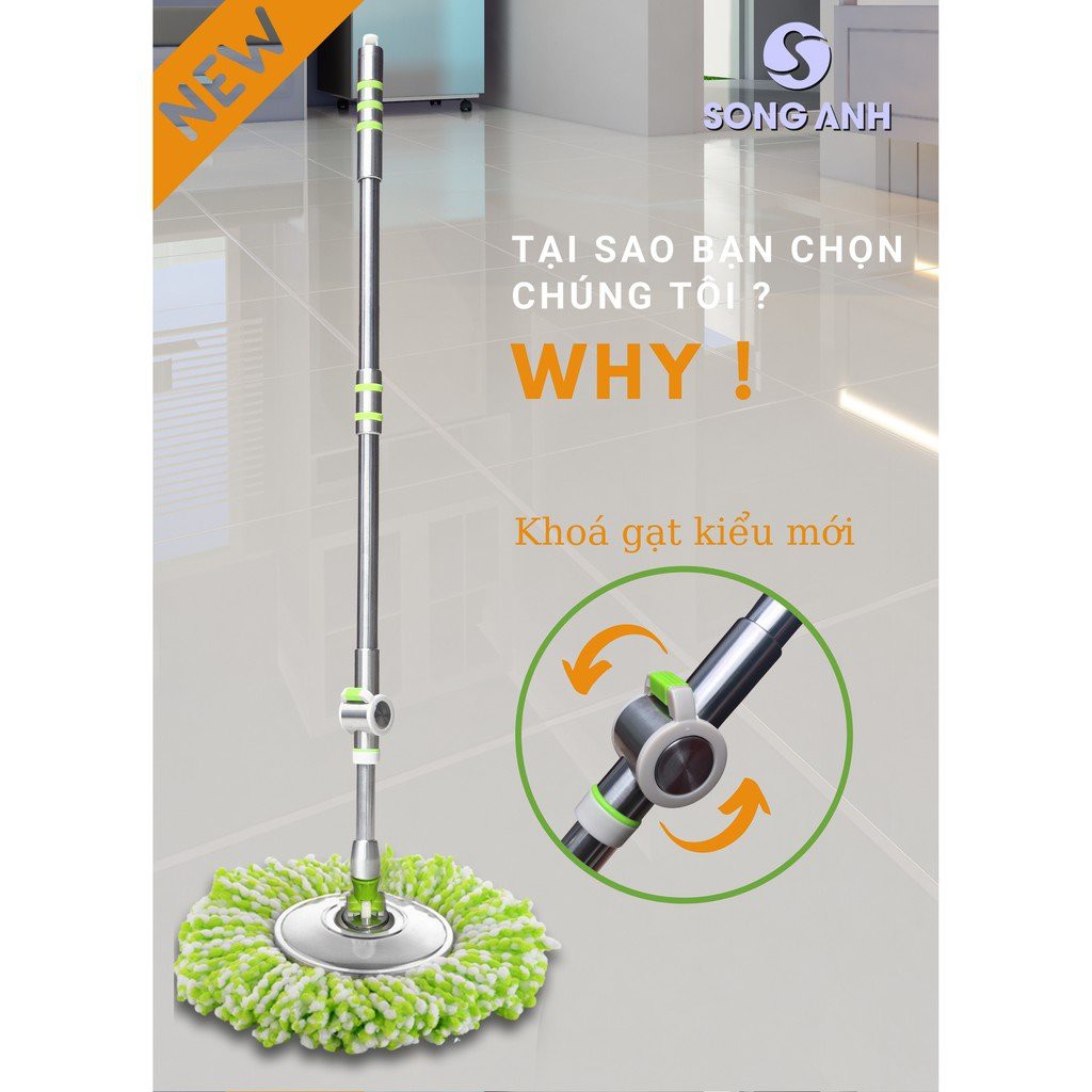 Bộ cán lau nhà [𝐅𝐑𝐄𝐄𝐒𝐇𝐈𝐏] Bộ cán SA333, cán inox, bàn xoay inox, kèm 1 bông lau trắng, Siêu Nhẹ, Tiện Lợi