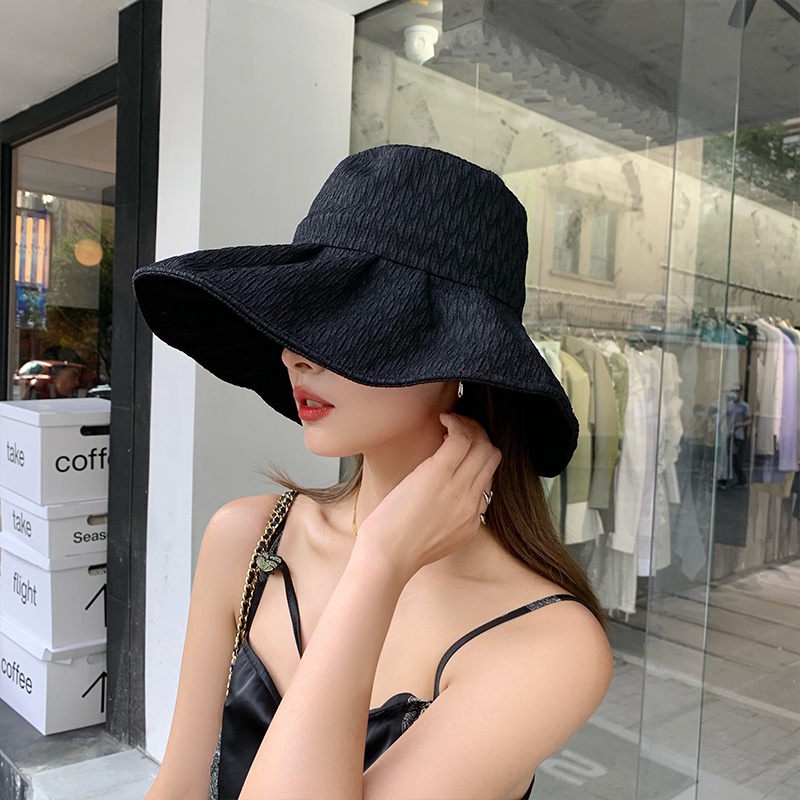 Mũ Rộng Vành Chống Tia Uv Màu Đen Thời Trang Mùa Hè Có Thể Gấp Gọn Cho Nữ