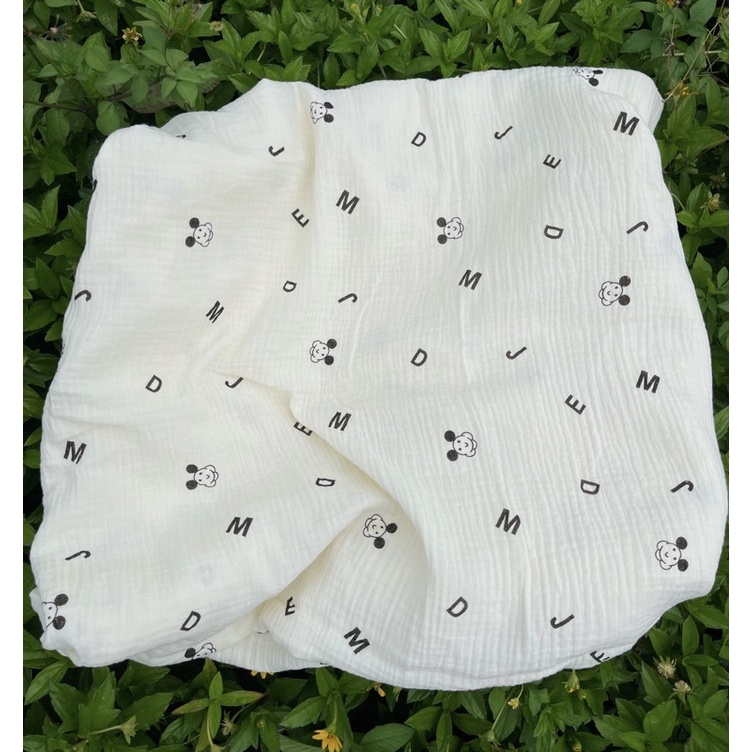 vải xô muslin cao cấp 2 lớp siêu mềm mịn gấu nâu trái tim