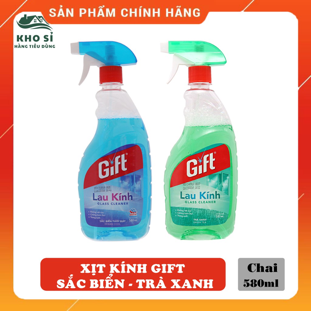 Nước Lau Kính Gift Sắc Biển và Trà Xanh Chai 580ml Giá Rẻ