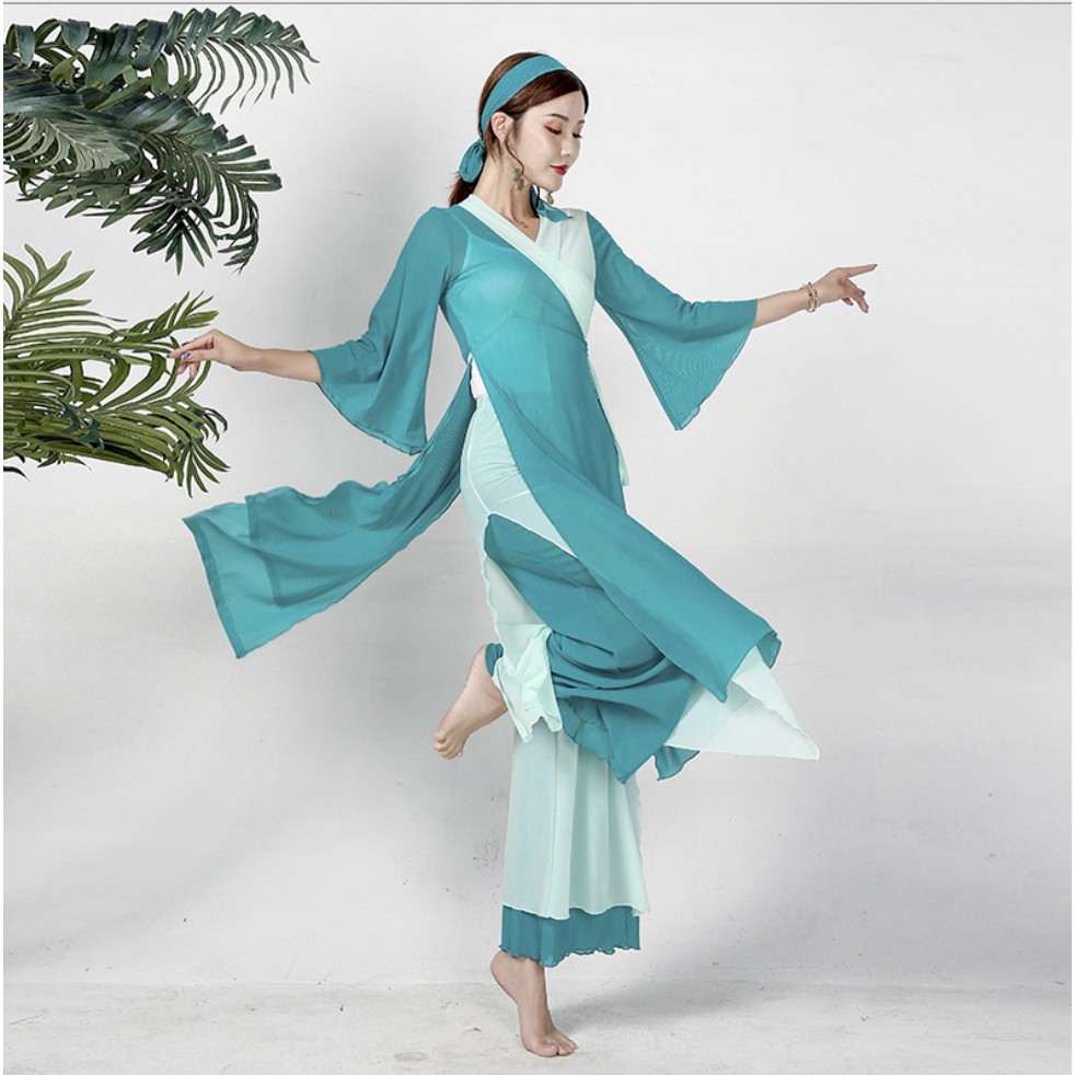 Trang phục múa cổ trang Trung Quốc B09 ngocthao ( sẵn bộ màu xanh )