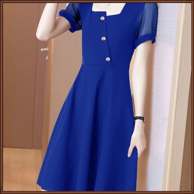 Đầm Tay Ngắn Cổ Vuông Màu Sắc Trơn Thời Trang Dành Cho Nữ