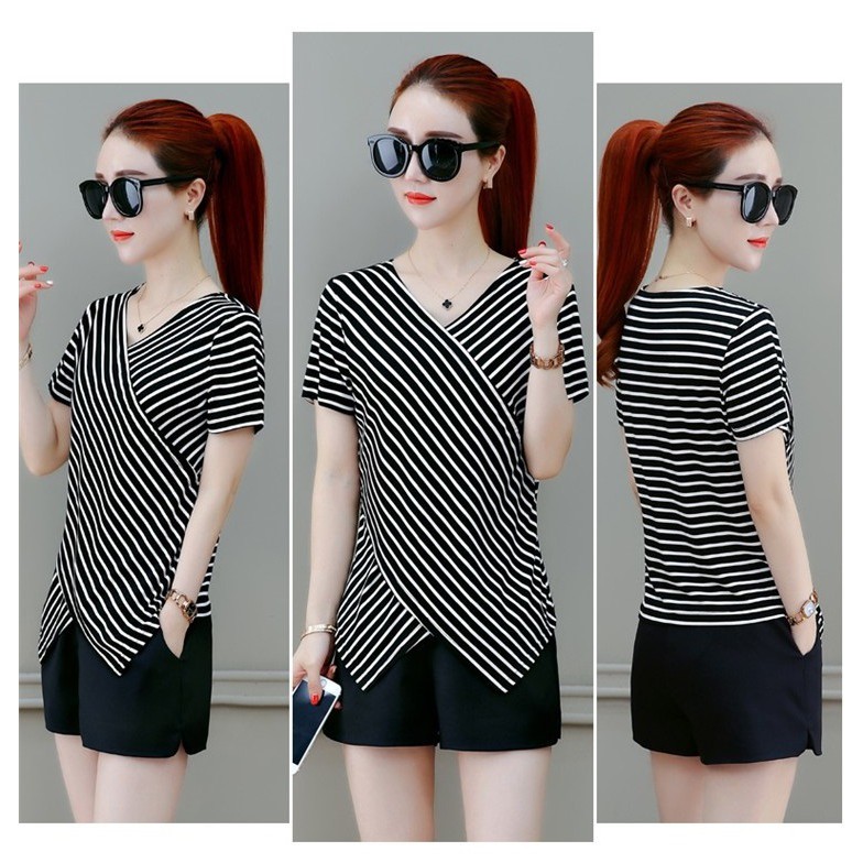 Áo Kẻ Chéo Cổ V