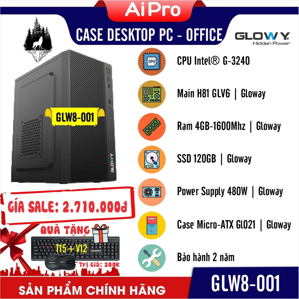Bộ máy tính Thương Hiệu Việt Nam Gloway - Dạy, học online và giải trí - Bảo Hành 24 Tháng