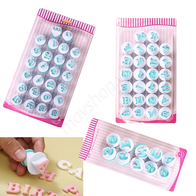 Bộ khuôn chữ cái, chữ số nhấn đất set, fondant, bánh
