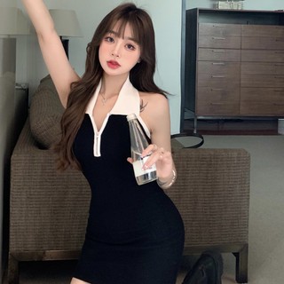 Váy Polo cổ V chất thun ôm body thiết kế hở lưng sexy thời trang Becky