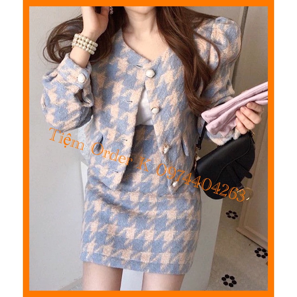 ORDER♥️Set Dạ Áo+Chân Váy Hai Màu Mới Lạ(ảnh thật)Size S,M,L Dạ Tweed