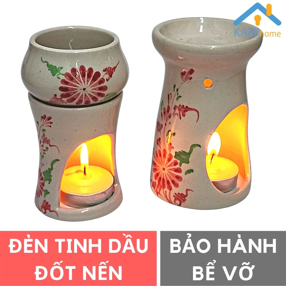 Đèn xông tinh dầu đốt nến thơm phòng đuổi muỗi Bảo hành bể vỡ (Mẫu Vẽ hoa và mẫu khác) mã 25013