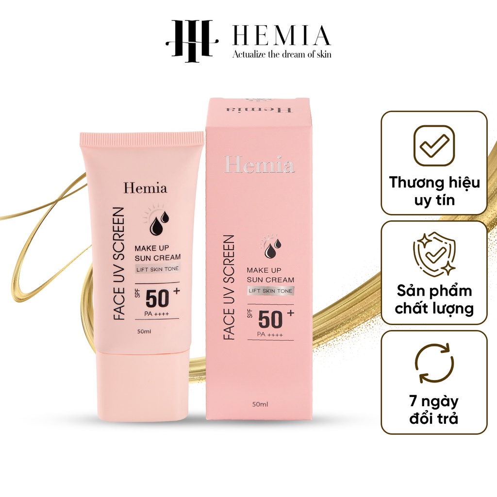 Kem chống nắng Hemia nâng tone trắng da kiềm dầu cho da dầu mụn da khô da nhạy cảm nhập khẩu chính hãng Hàn Quốc 50ml
