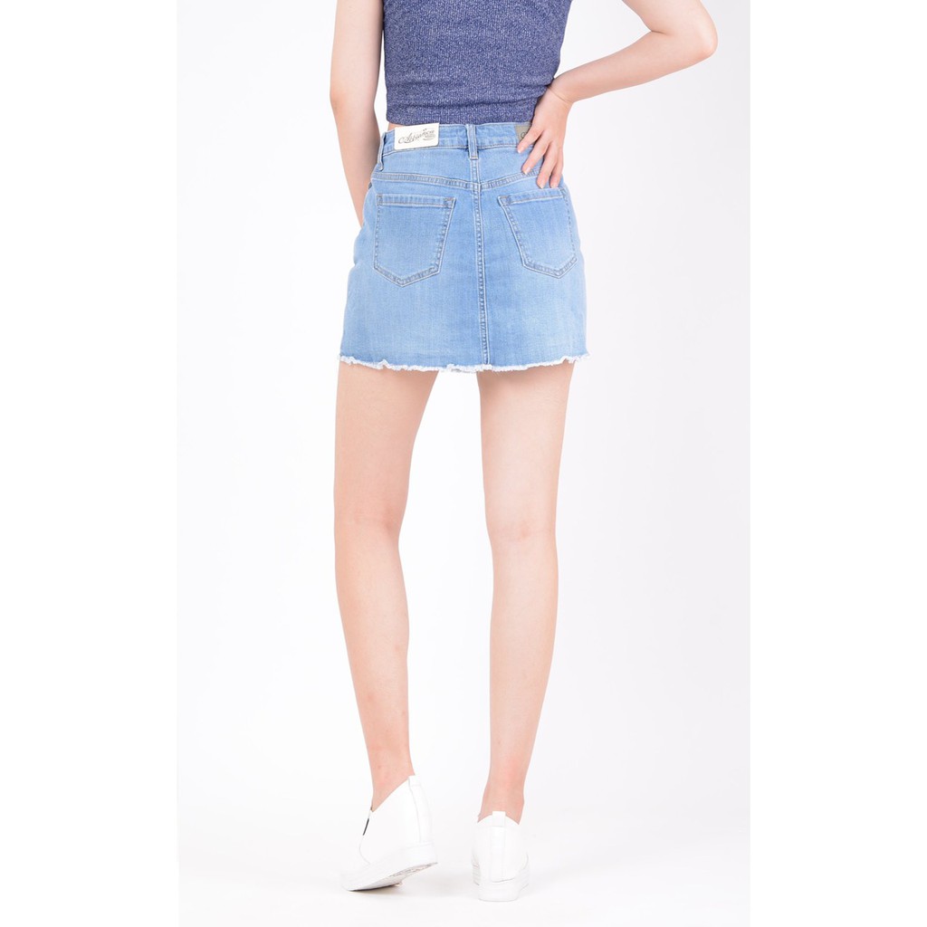 Chân váy jean nữ có quần bên trong đẹp lưng cao cạp cao trơn gân gấu tua rua hàng hiệu cao cấp mã 411 VANIZEN