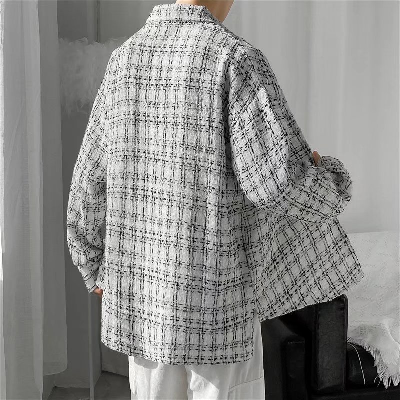 Áo Khoác Sơ Mi Len Mỏng Sọc Ca Rô Phong Cách harajuku Đường Phố Cá Tính Dành Cho Nam