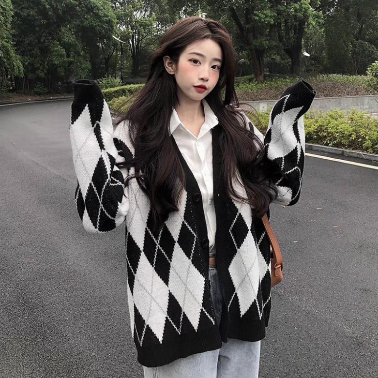 Áo Cardigan lông thỏ hoạ tiết kim cương phong cách Hàn Quốc | BigBuy360 - bigbuy360.vn