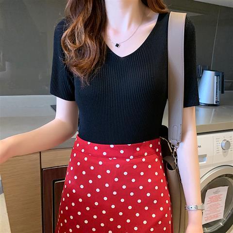 Áo Dệt Kim Tay Ngắn Chất Liệu Co Giãn Thoải Mái Cho Nữ