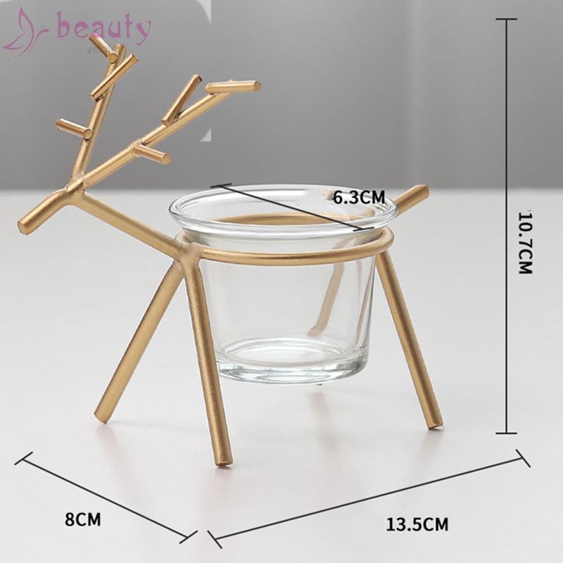 Candlestick Table top Display Holder Wrought iron deer Glass Home Living room Decor European Geometric Stylish