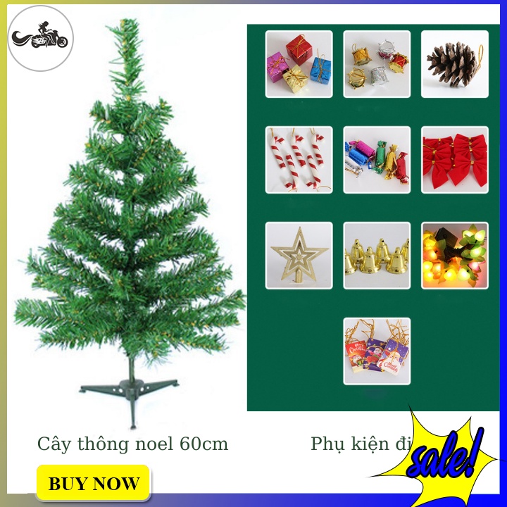 Cây thông noel 60cm tán dày tặng kèm phụ kiện trang trí