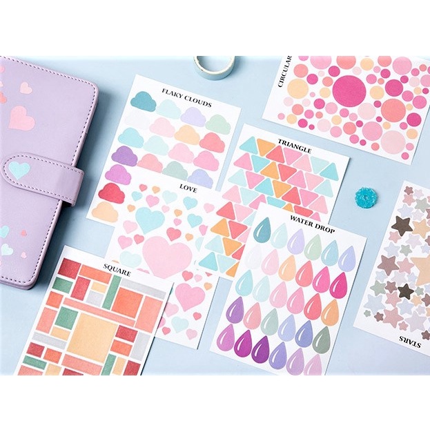 Sticker tone pastel trang trí sổ tay thiệp DIY nhiều kiểu dáng, nhãn dán cute nhiều màu sắc decor bullet journal