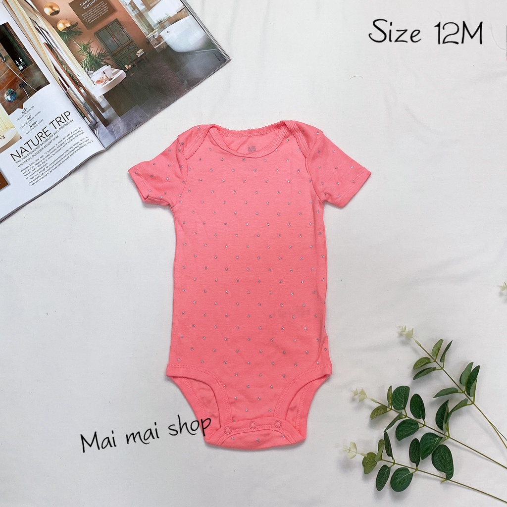 (9-12M chọn màu- gái) Body chip TAY NGẮN CÁNH TIÊN xuất dư cổ tròn, cổ đáp chéo cho bé gái sz 9-12M- Bộ liền thân cho bé