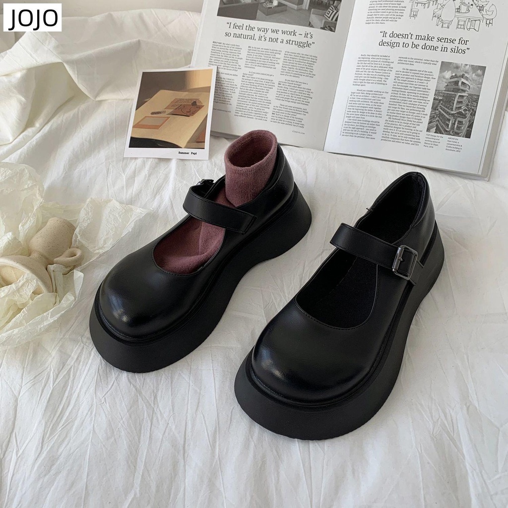 Giày Da Mũi Tròn Đế Dày Phong Cách Retro Nhật Bản Cho Nữ