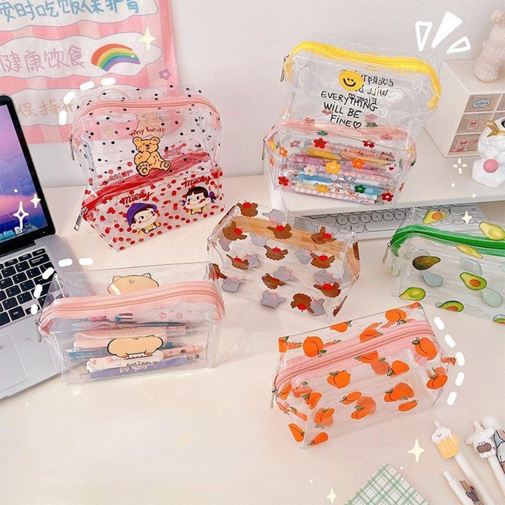 Túi Đựng Đồ Trang Điểm Trong Suốt Họa Tiết Hoạt Hình Lấp Lánh Sức Chứa Lớn