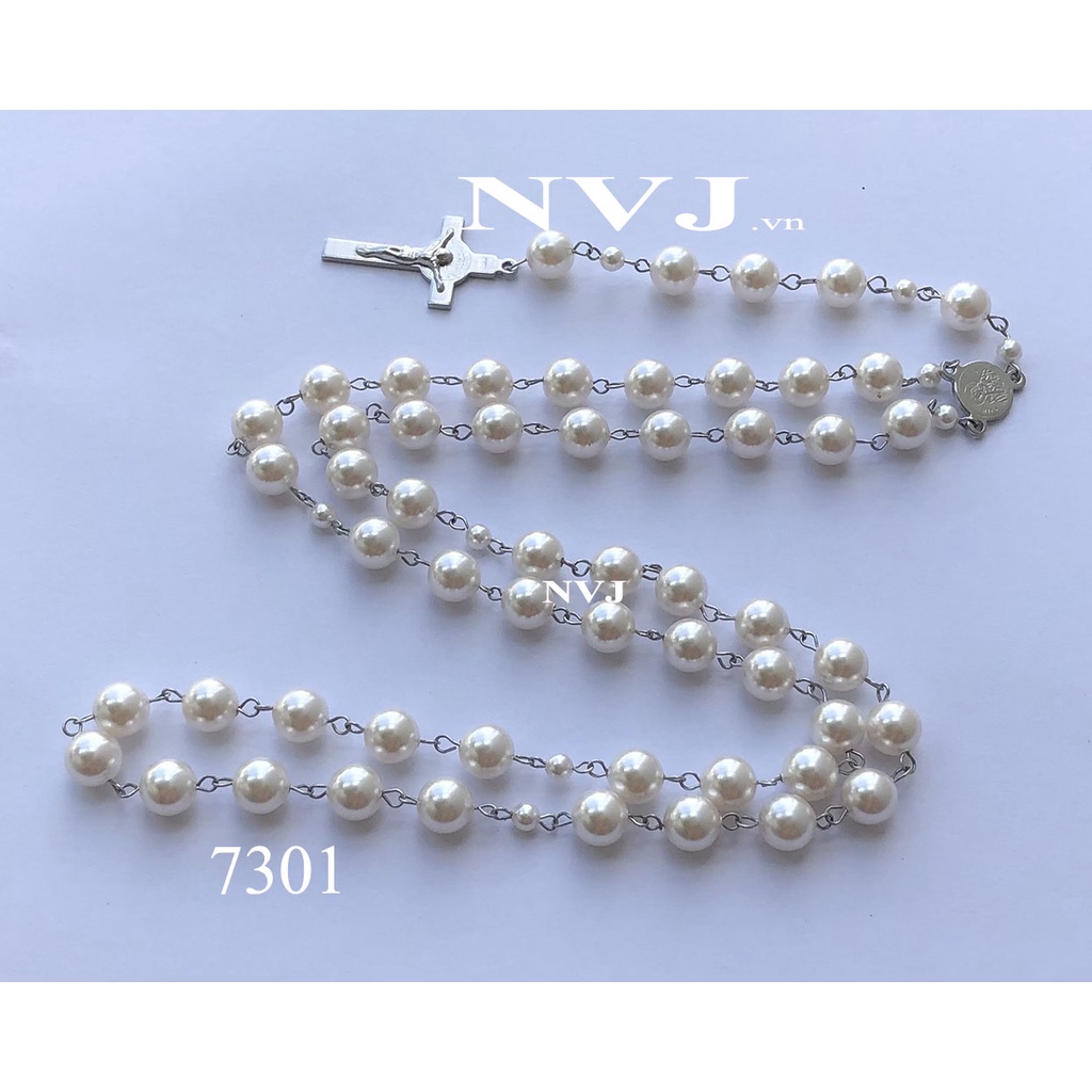 Chuỗi Mân Côi 50 hạt Swarovski crystal Pear.l 8ly màu trắng 5810 650 sang trọng tuyệt đẹp - trang sức NVJ, phaleAo