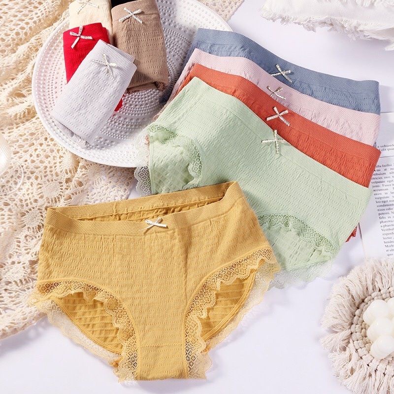 Quần lót nữ viền ren, chíp nhăn nơ hàng cotton mềm mại