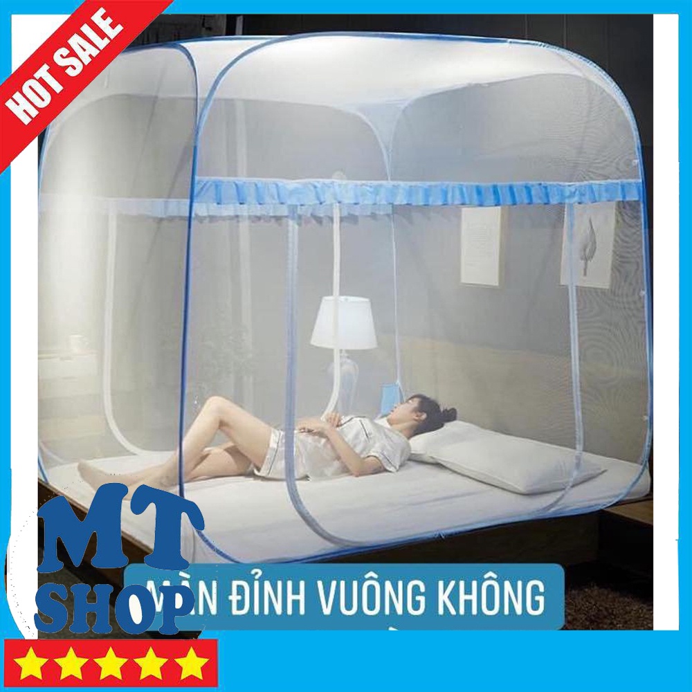 Màn chụp đỉnh vuông không chân viền, Mùng chụp tự bung gấp gọn chống muỗi hiệu quả