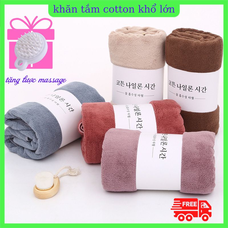 [Tặng lược massage] Khăn tắm vải cotton khổ lớn 70x140 cm siêu mềm