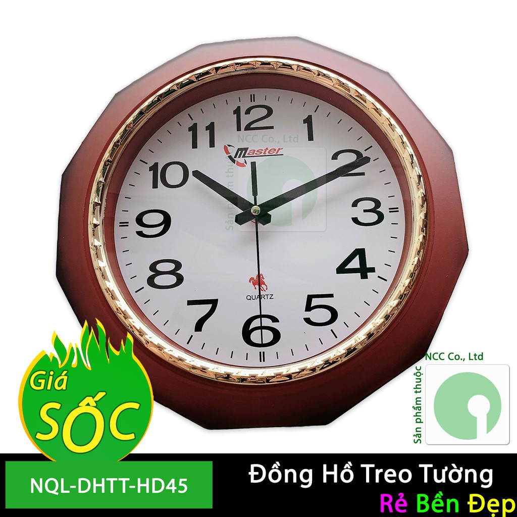 Đồng hồ treo tường kim giật màu nâu đỏ sẫm giả gỗ cực sang trọng - NQL-DHTT-HD45