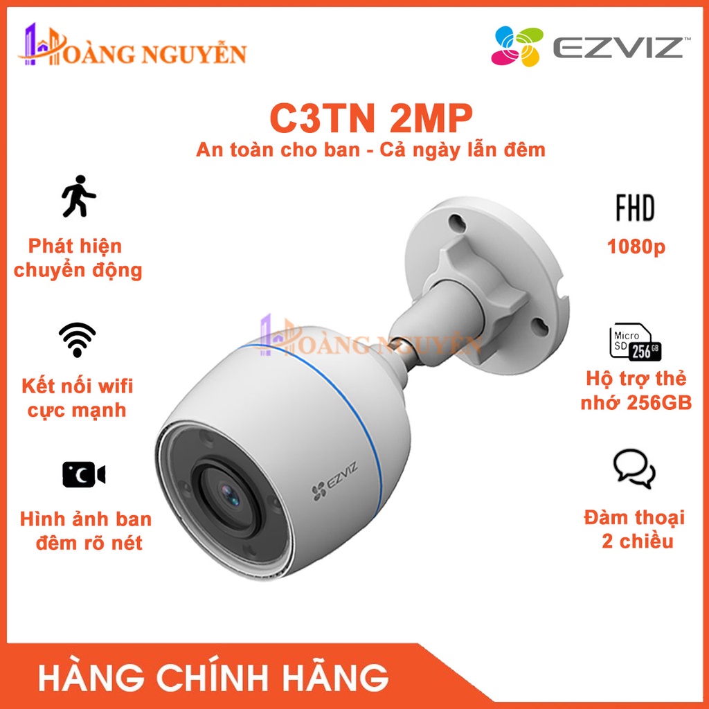 [NHÀ PHÂN PHỐI] Camera Wifi Ngoài Trời, AI Nhận Diện Người Và Vật Ezviz C3TN (2MP, H.265, Color)