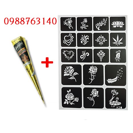 / FOLLOW SHOP SĂN DEAL/ 1 tờ khuôn a4 (nhiêù hình) +1 tuýp MỰC HENNA